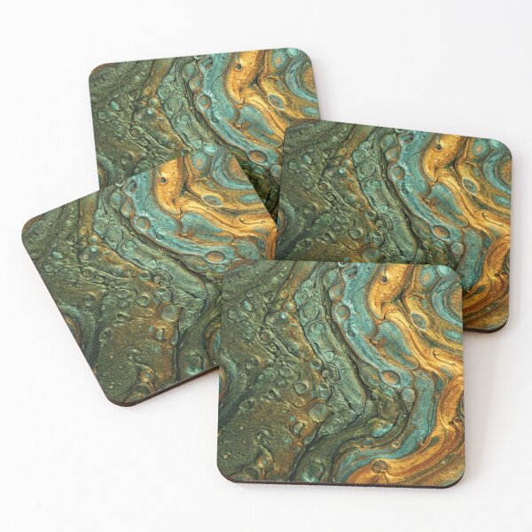 Item preview, Horizontal Abstract Fluid - Earthy Gold & Teal designed and sold by BrickByDream.
