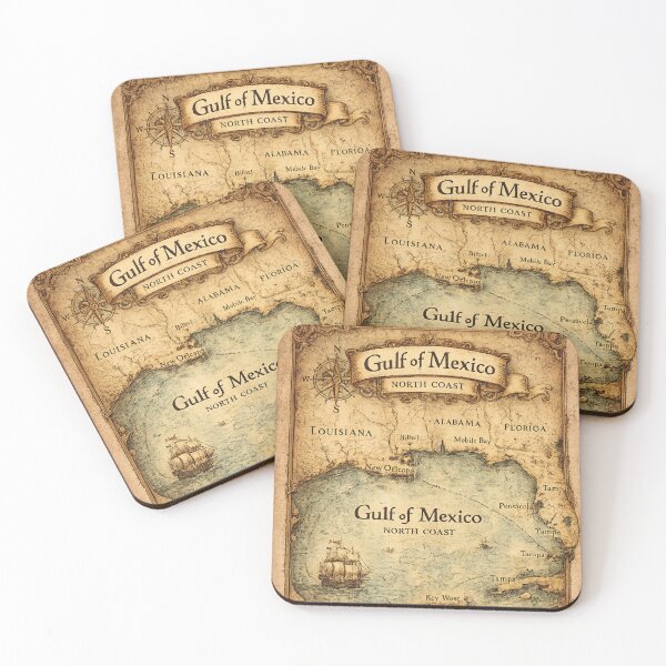 Item preview, Gulf of Mexico – North Coast Vintage Map T-Shirt designed and sold by Ahmed Elgendy.