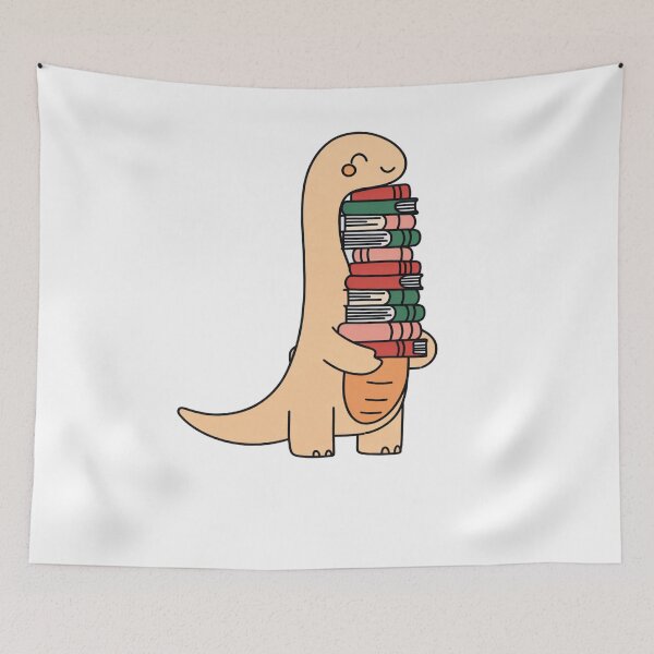 Artikelvorschau, Dinosaurier hält Bücherstapel entworfen und verkauft von krystalRomanart.