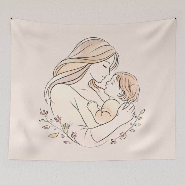 Item preview, Minimalist Pastel Mother and Child Illustration - Perfect Mother's Day Keepsake designed and sold by Nature's Palette.