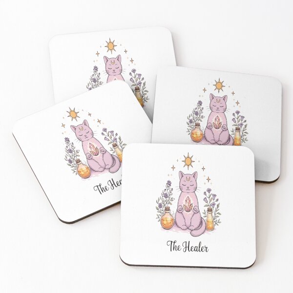 Item preview, The Healer Cat – Spiritual Crystal Cat Illustration with Moon & Stars designed and sold by ELVIN DESIGNS.