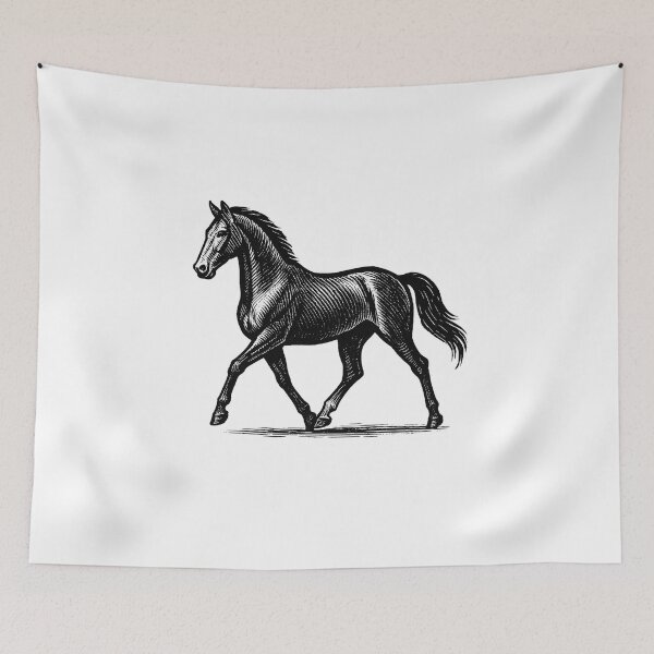 Item preview, Vintage Horse Trotting – Classic Black and White Illustration designed and sold by best-2025.