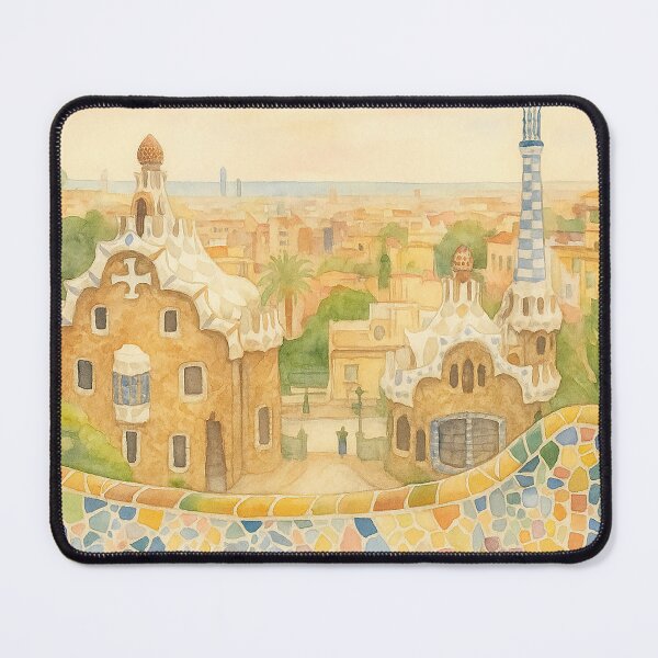 Item preview, Park Guell Watercolor Vintage – Soft Pastel Barcelona Art Print designed and sold by best-2025.