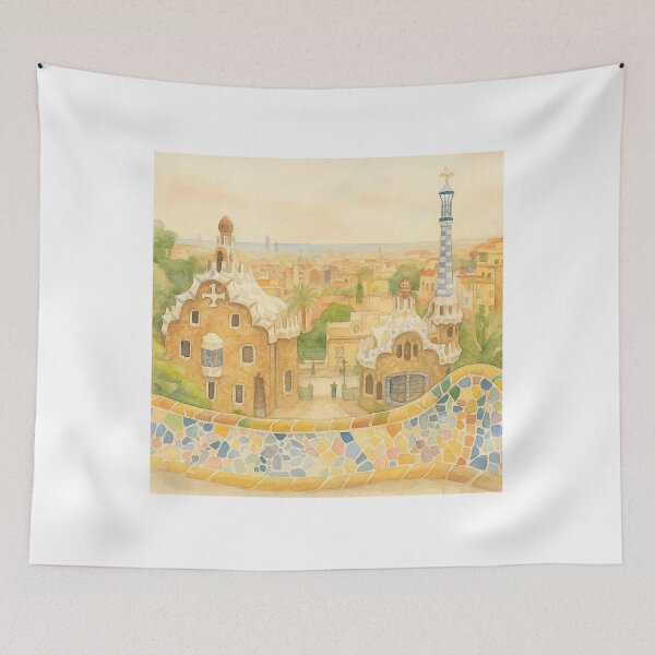 Item preview, Park Guell Watercolor Vintage – Soft Pastel Barcelona Art Print designed and sold by best-2025.