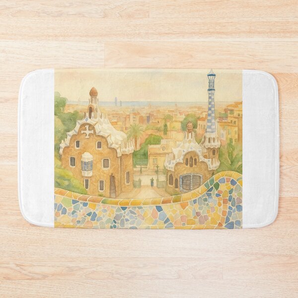 Item preview, Park Guell Watercolor Vintage – Soft Pastel Barcelona Art Print designed and sold by best-2025.