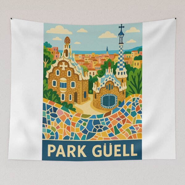 Item preview, Park Guell Barcelona – Colorful Gaudi Mosaic Illustration designed and sold by best-2025.