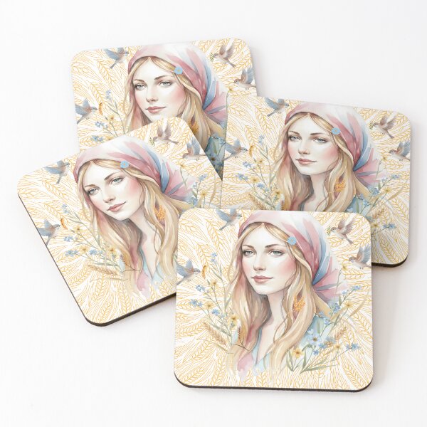 Item preview, Serene Harvest: A Watercolor Portrait of Grace and Nature designed and sold by VibranPalette.