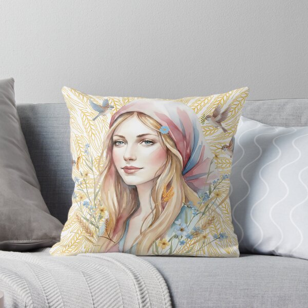 Item preview, Serene Harvest: A Watercolor Portrait of Grace and Nature designed and sold by VibranPalette.