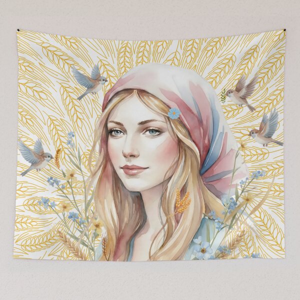 Item preview, Serene Harvest: A Watercolor Portrait of Grace and Nature designed and sold by VibranPalette.