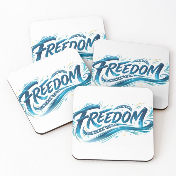 Item preview, FREEDOM Typography Art – Blue Calligraphy with Broken Chains and Motion Swirl designed and sold by Gold Turtle  Lina.