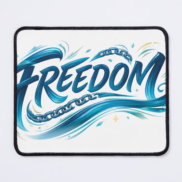 Item preview, FREEDOM Typography Art – Blue Calligraphy with Broken Chains and Motion Swirl designed and sold by Gold Turtle  Lina.