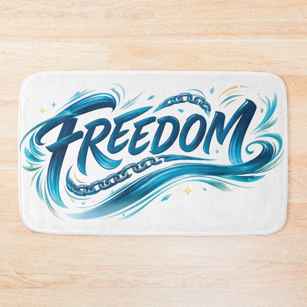 Item preview, FREEDOM Typography Art – Blue Calligraphy with Broken Chains and Motion Swirl designed and sold by Gold Turtle  Lina.
