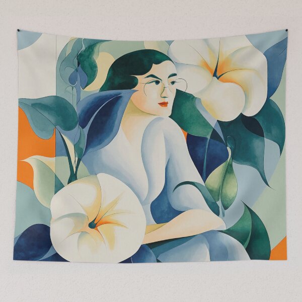 Item preview, Woman with Glasses in Flower Garden After Matisse  designed and sold by Vicky Brago-Mitchell®.