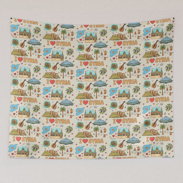 Item preview, I Love Syria - Illustrated Heritage Map & Cultural Symbols Art designed and sold by mashmosh.