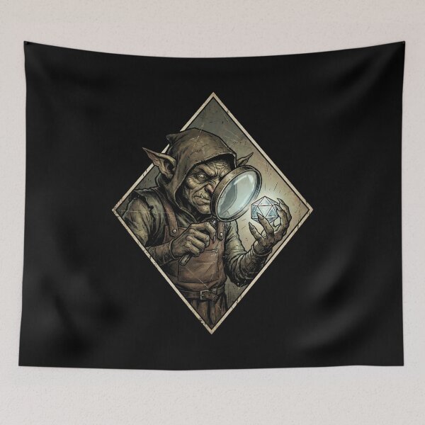 Item preview, Goblin Appraiser Inspecting D20 Gem RPG Art designed and sold by Fenay Designs.
