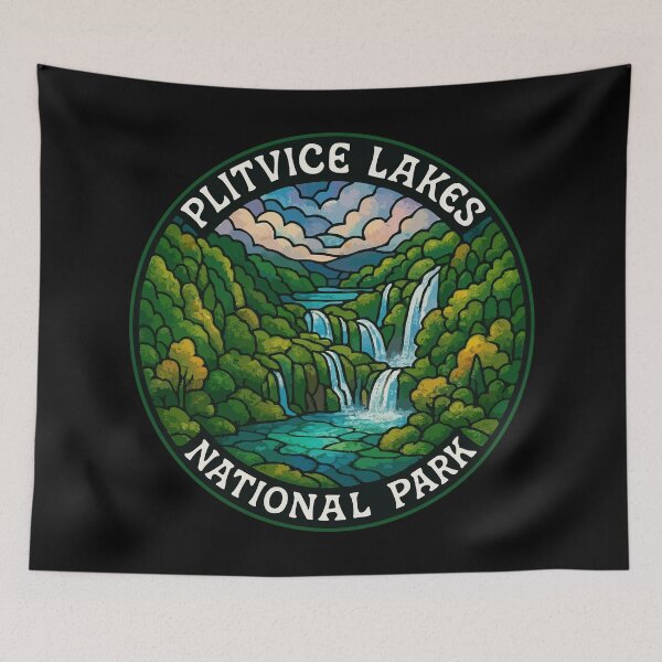 Item preview, Plitvice Lakes National Park Stained Glass Art Travel designed and sold by TomFrontierArt.