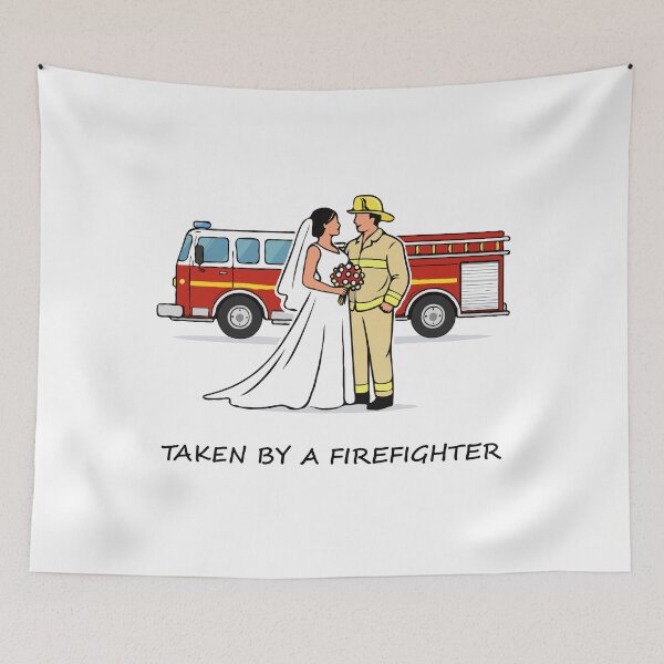 Item preview, Taken by a Firefighter Wedding Illustration – Firefighter Wife & Bride Fire Truck Romance Design designed and sold by BrainBubbleArt.