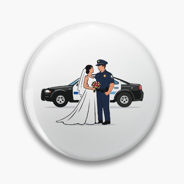 Item preview, Police Officer Wedding Couple Illustration – Bride and Cop in Love, Law Enforcement Romance, Thin Blue Line Wedding Art designed and sold by BrainBubbleArt.