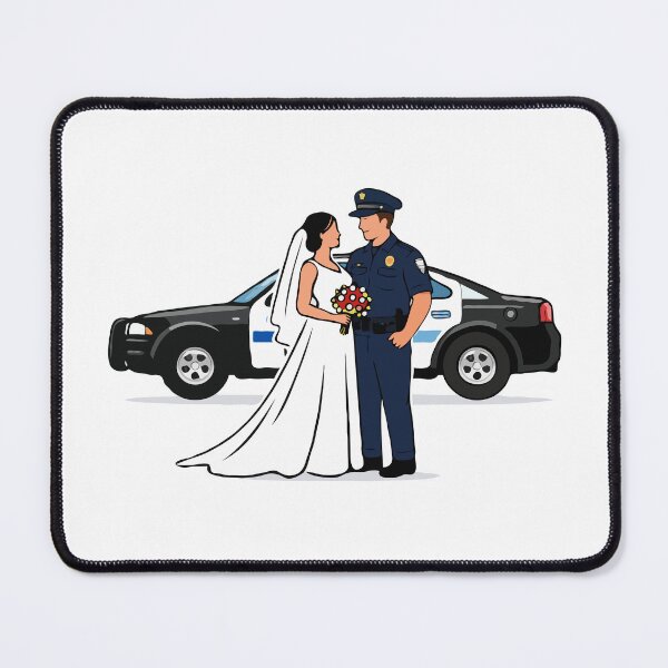 Item preview, Police Officer Wedding Couple Illustration – Bride and Cop in Love, Law Enforcement Romance, Thin Blue Line Wedding Art designed and sold by BrainBubbleArt.