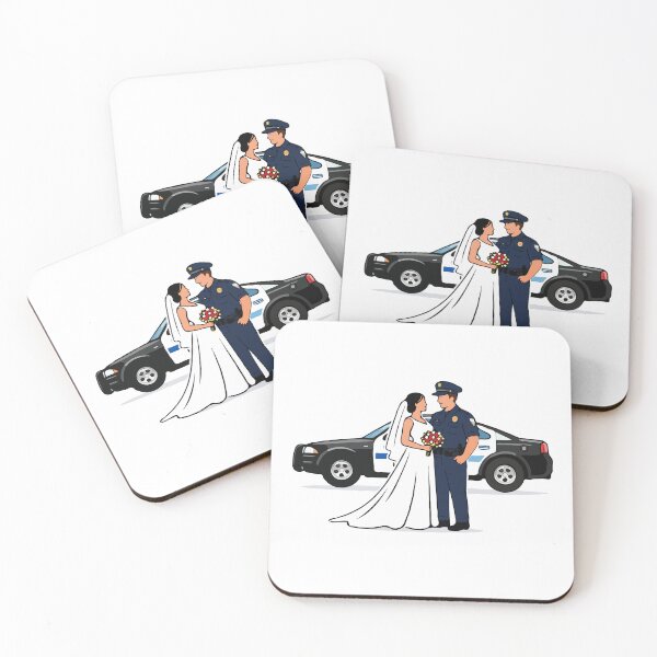 Item preview, Police Officer Wedding Couple Illustration – Bride and Cop in Love, Law Enforcement Romance, Thin Blue Line Wedding Art designed and sold by BrainBubbleArt.