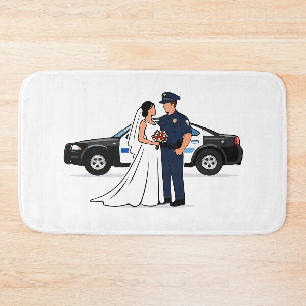 Item preview, Police Officer Wedding Couple Illustration – Bride and Cop in Love, Law Enforcement Romance, Thin Blue Line Wedding Art designed and sold by BrainBubbleArt.