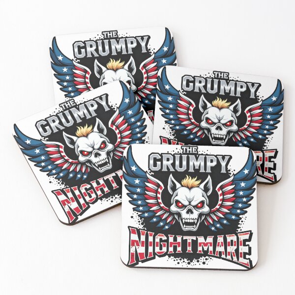 Item preview, The Grumpy Nightmare Skull - American Wrestling Winged Logo Parody designed and sold by The Grumpy Pet Club.