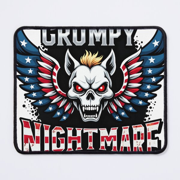 Item preview, The Grumpy Nightmare Skull - American Wrestling Winged Logo Parody designed and sold by The Grumpy Pet Club.