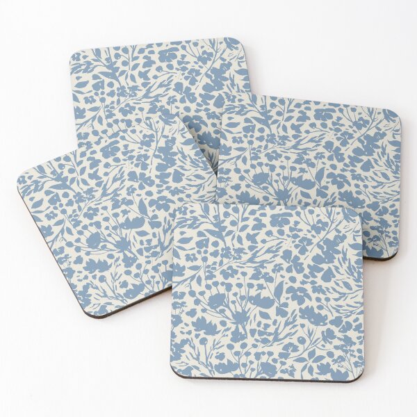Item preview, Country Retro Floral Foliage Coordinate - Mid Denim Blue on Cream  designed and sold by Lynne Adams.