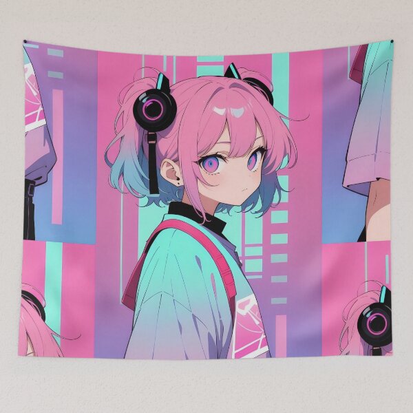 Item preview, Neon Dreamer – Cyberpunk Anime Girl with Headphones designed and sold by Dyan4.