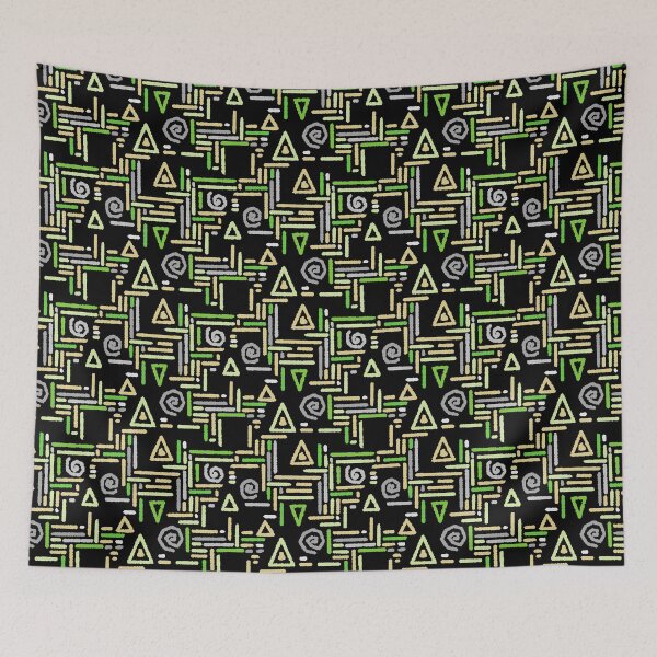 Item preview, Multicolored geometric ethnic pattern black green yellow designed and sold by fuzzyfox.