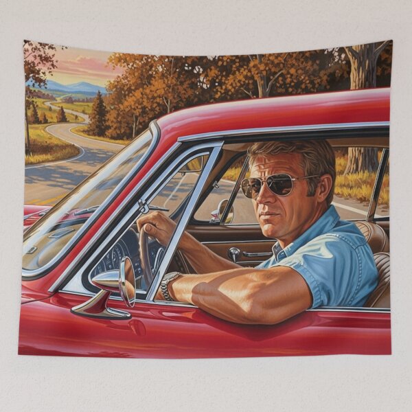 Item preview, Steve McQueen - Autumn Tour: Red Classic Coupe at Sunset designed and sold by Art's Diner.