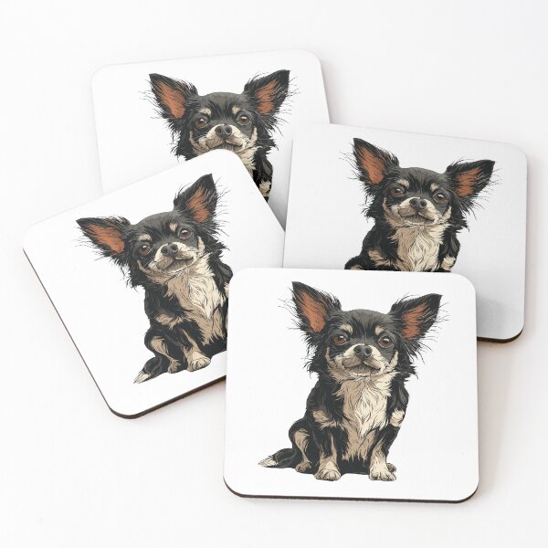 Item preview, Black and White Long Hair Chihuahua Dog Illustration designed and sold by whyitsme.