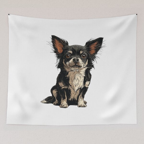 Item preview, Black and White Long Hair Chihuahua Dog Illustration designed and sold by whyitsme.