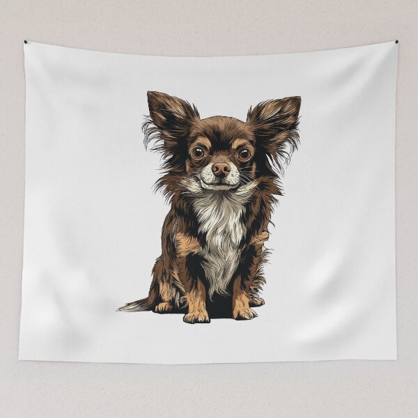 Item preview, Chocolate and Tan Long Hair Chihuahua Dog Illustration designed and sold by whyitsme.