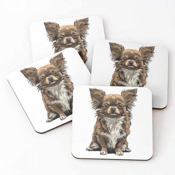 Item preview, Chocolate and White Long Hair Chihuahua Dog Illustration designed and sold by whyitsme.