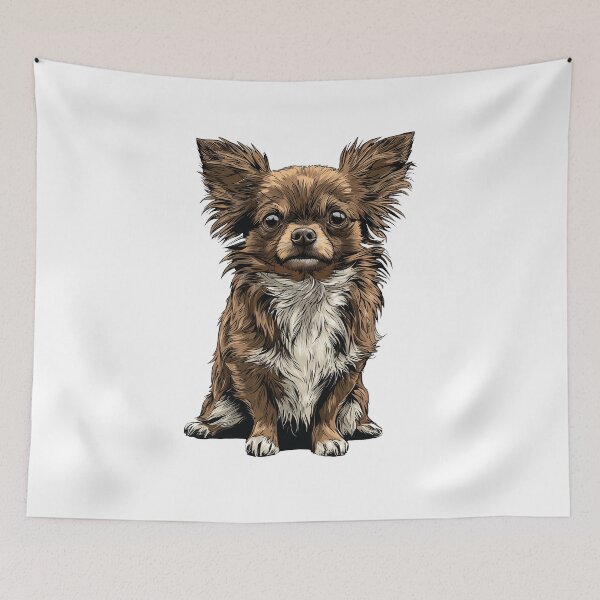 Item preview, Chocolate and White Long Hair Chihuahua Dog Illustration designed and sold by whyitsme.