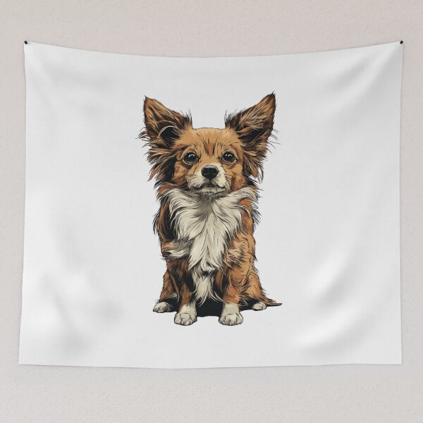 Item preview, Red and White Long Hair Chihuahua Dog Illustration designed and sold by whyitsme.