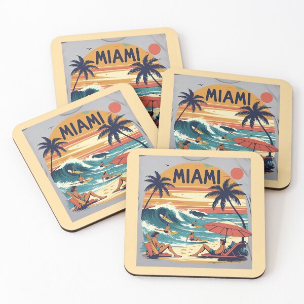 Item preview, Miami Beach Retro Sunset Art With Waves Palm Trees And Vintage Vacation Vibes designed and sold by Eclipse 3699.