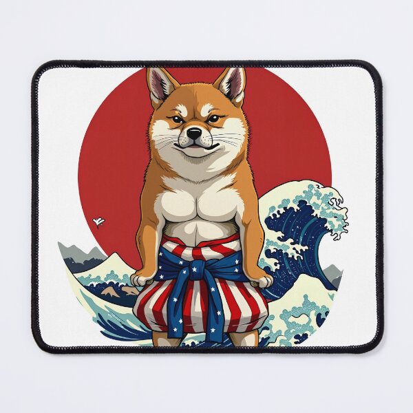 Item preview, The American Sumo Nightmare - Shiba Inu Ukiyo-e Wrestling Parody designed and sold by The Grumpy Pet Club.