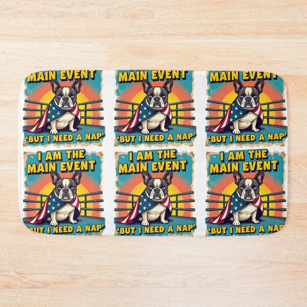Item preview, The Main Event Nap - Funny American Wrestling Frenchie Parody designed and sold by The Grumpy Pet Club.