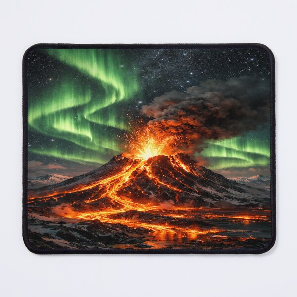 Item preview, Iceland Volcano Eruption Under Northern Lights – Aurora Lava Fantasy Night Art designed and sold by Globalcitytees.