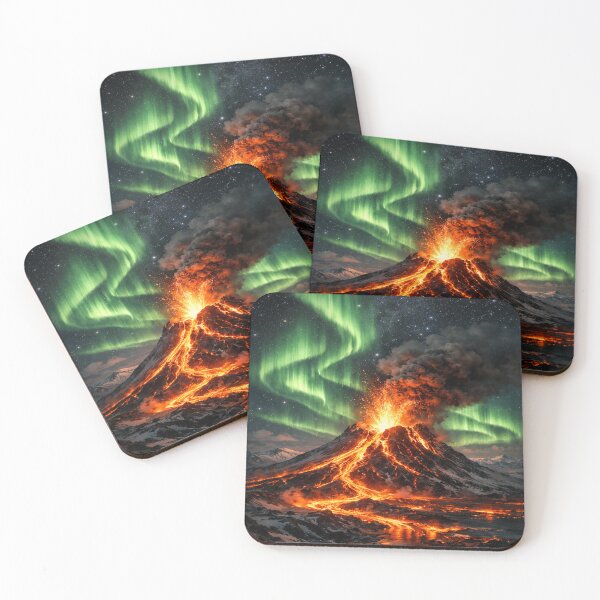 Item preview, Iceland Volcano Eruption Under Northern Lights – Aurora Lava Fantasy Night Art designed and sold by Globalcitytees.