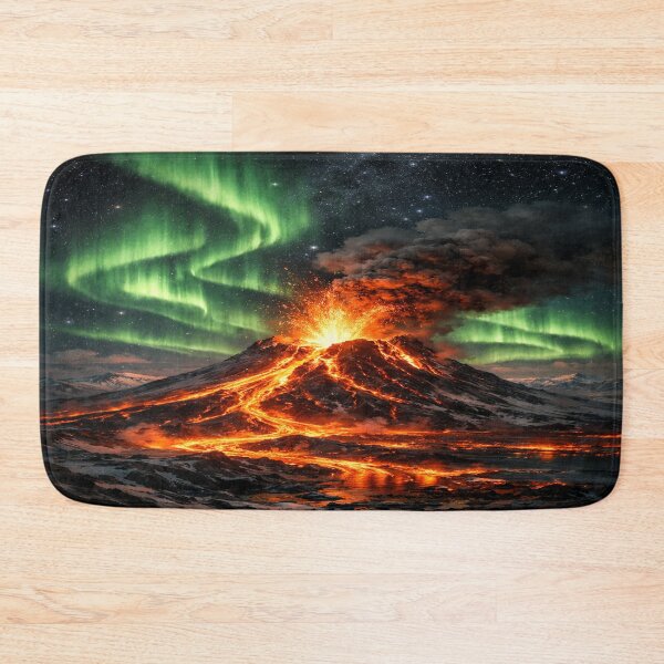 Item preview, Iceland Volcano Eruption Under Northern Lights – Aurora Lava Fantasy Night Art designed and sold by Globalcitytees.