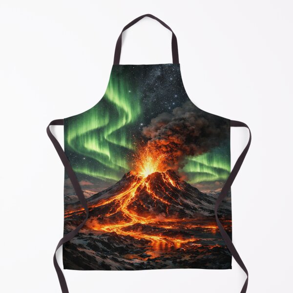 Item preview, Iceland Volcano Eruption Under Northern Lights – Aurora Lava Fantasy Night Art designed and sold by Globalcitytees.