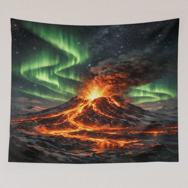 Item preview, Iceland Volcano Eruption Under Northern Lights – Aurora Lava Fantasy Night Art designed and sold by Globalcitytees.