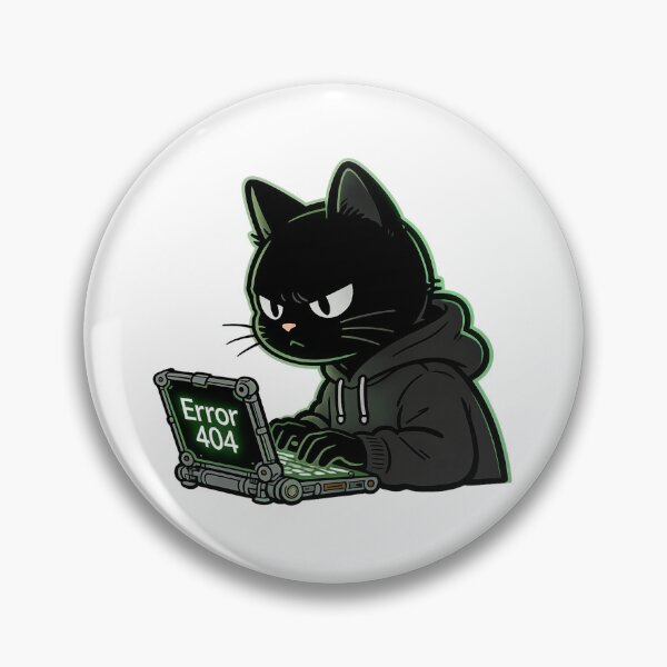 Item preview, Grumpy Hacker Black Cat Error 404 Coding designed and sold by Modern Badge.