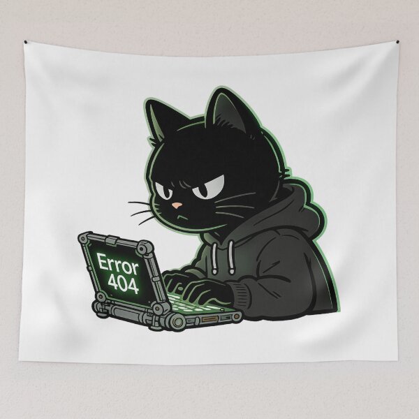 Item preview, Grumpy Hacker Black Cat Error 404 Coding designed and sold by Modern Badge.