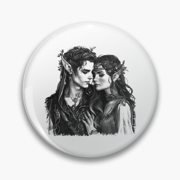Item preview, Romantic Elven Couple – Black and White Fantasy Art Illustration designed and sold by inkoutninja.