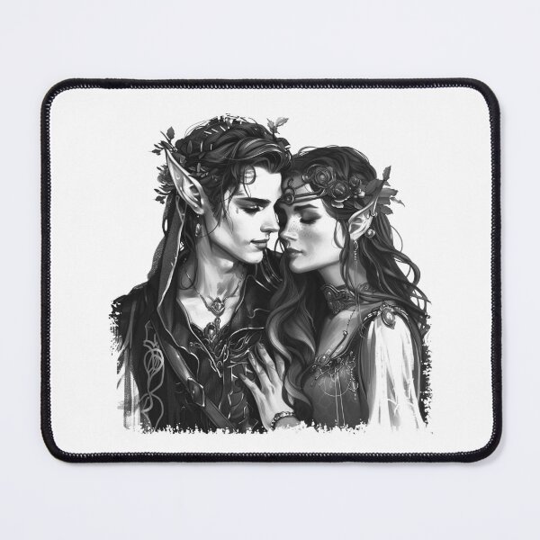Item preview, Romantic Elven Couple – Black and White Fantasy Art Illustration designed and sold by inkoutninja.