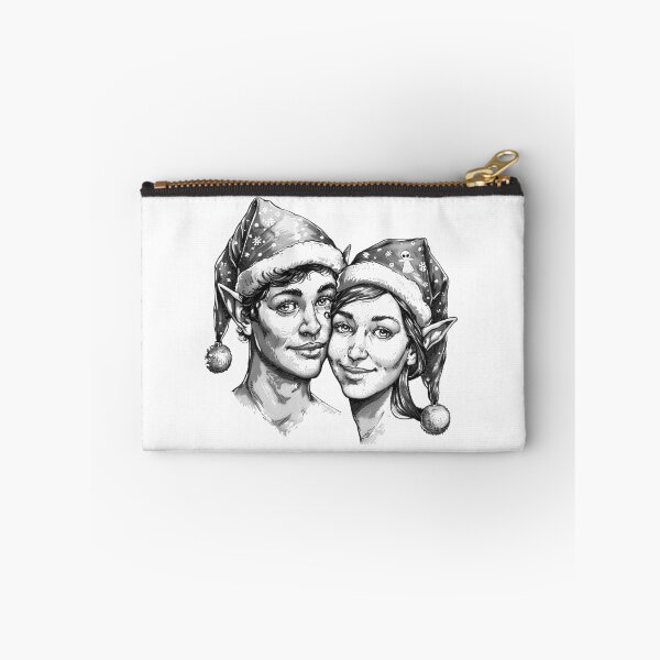 Item preview, Festive Elf Couple Portrait – Black and White Christmas Illustration designed and sold by inkoutninja.